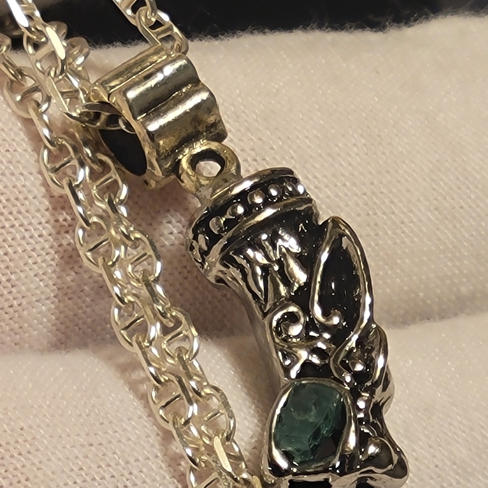 Emerald & Stainless Steel Dragon Pendant - NEW  - Real Natural Emerald